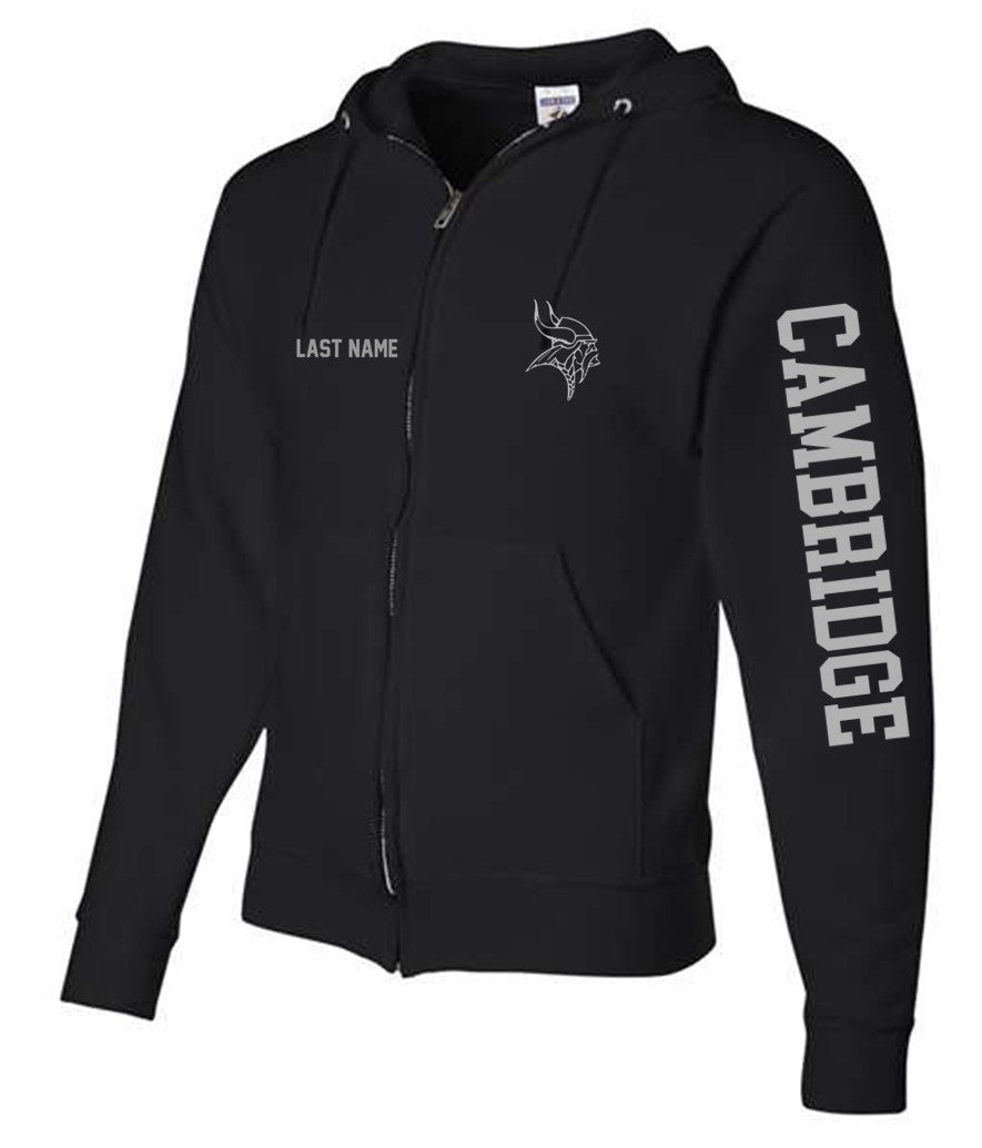 Cambridge Track and Field Zip up Hoodie on Black - JERZEES - NuBlend® Hooded Sweatshirt