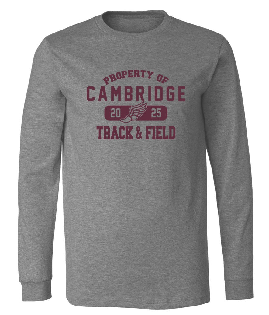 Cambridge Track and Field - Property of on Dark Heather Grey