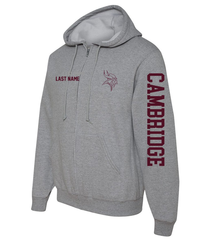 Cambridge Track and Field Zip up Hoodie on Athletic Heather - JERZEES - NuBlend® Hooded Sweatshirt