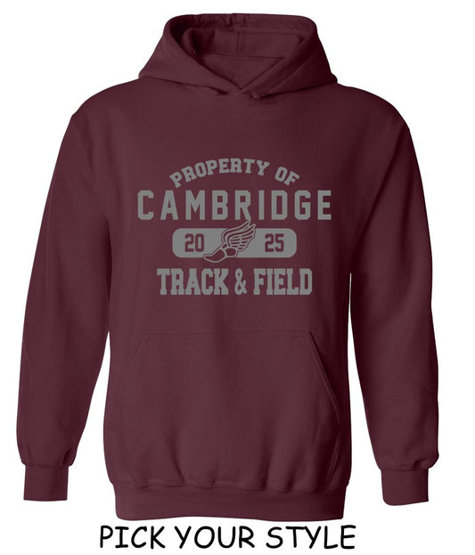 Cambridge Track and Field - Property of on Maroon