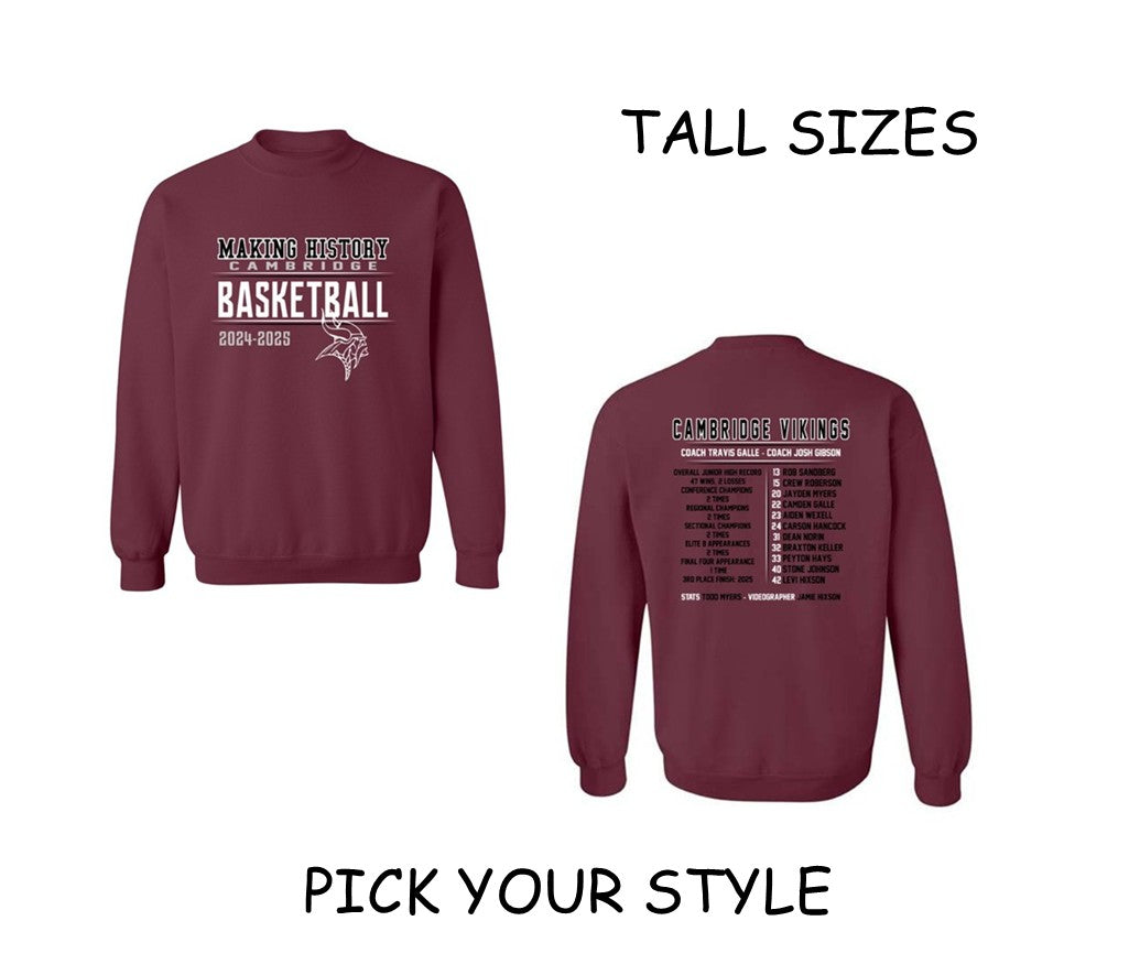 Cambridge Jr. High Basketball - Tall Sizes - Maroon