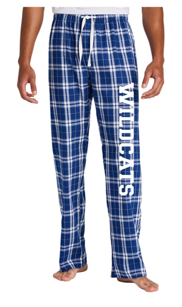 Men's Flannel Plaid Pant - Deep Royal with Wildcats in white
