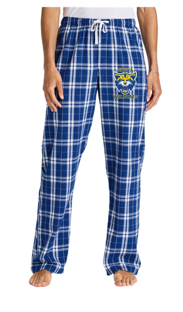 Women’s Flannel Plaid Pant - Deep Royal with Wildcat Logo