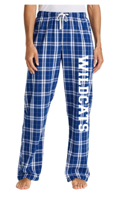 Women’s Flannel Plaid Pant - Deep Royal with Wildcats in white