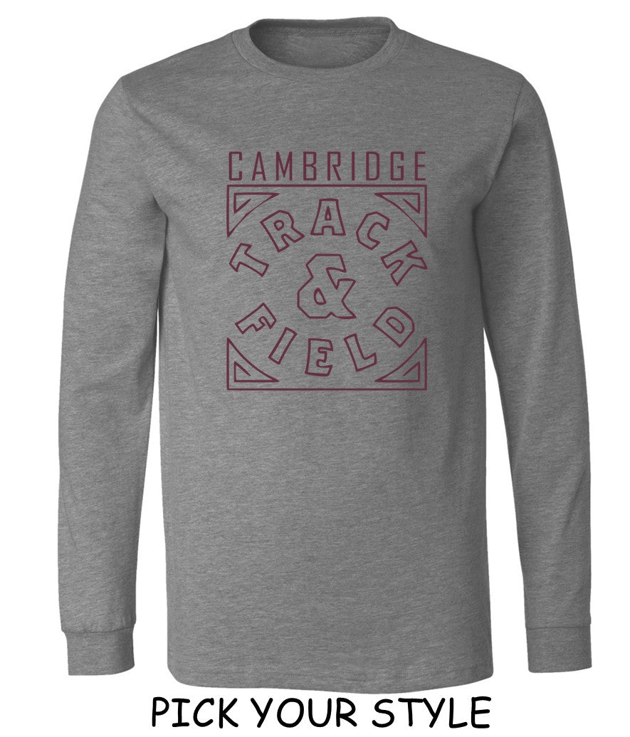 Cambridge Track and Field on Dark Heather Grey - Pick your shirt style