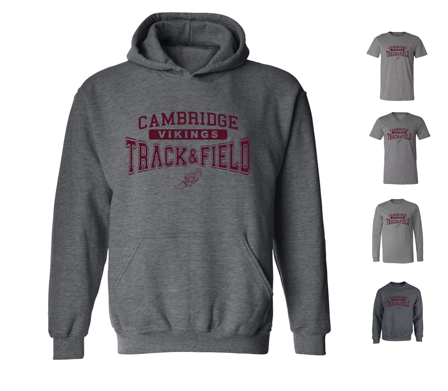 Cambridge Track and Field on Dark Heather Grey - Pick your shirt style