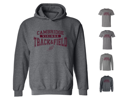 Cambridge Track and Field on Dark Heather Grey - Pick your shirt style