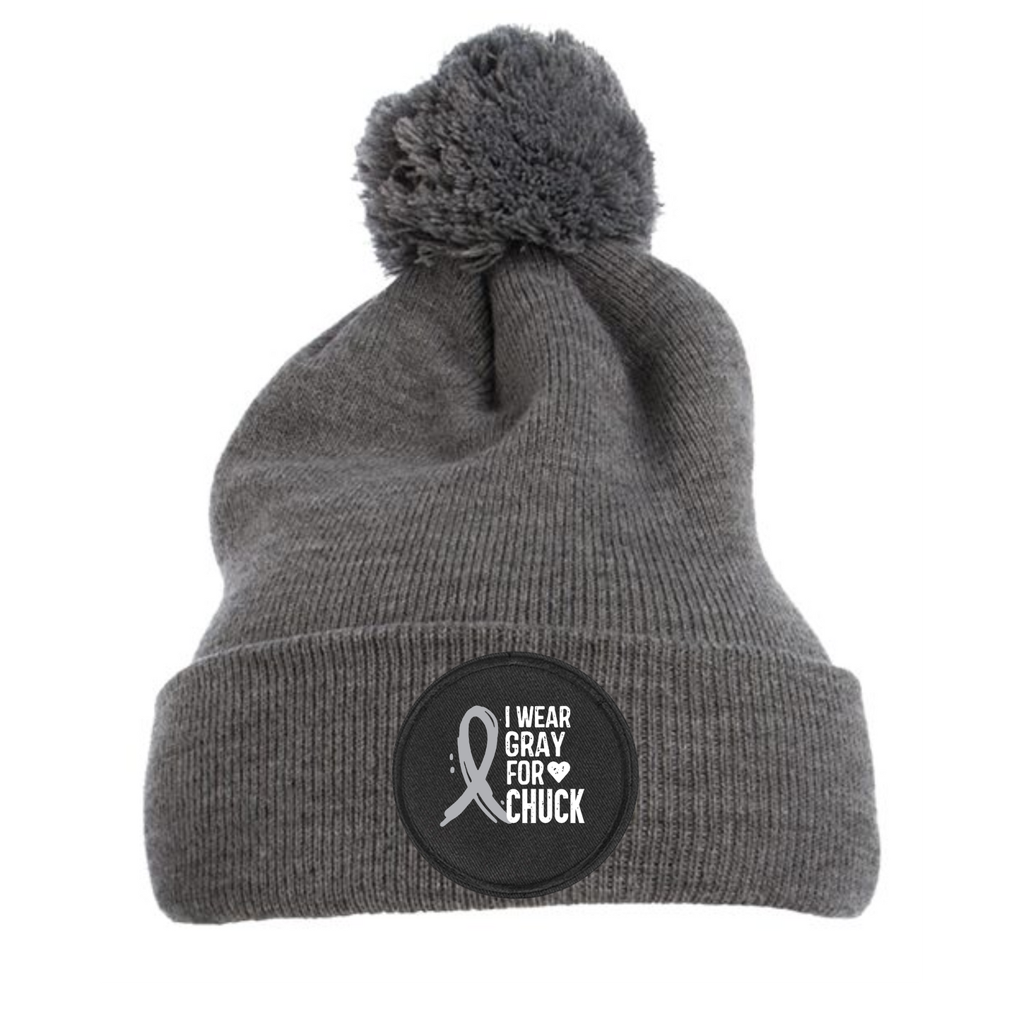I WEAR GRAY FOR CHUCK - Pom-Pom Cuffed Knit Beanie