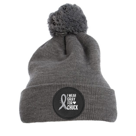 I WEAR GRAY FOR CHUCK - Pom-Pom Cuffed Knit Beanie